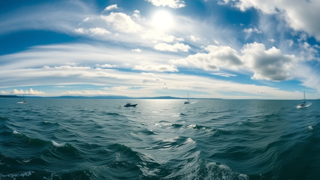 possession sound calm waters and snohomish sound rougher conditions, boats navigating, panoramic scenic view
