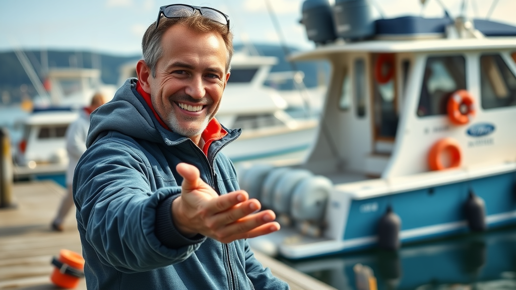 friendly fishing guide at dock fishing charter boat puget sound snohomish sound fishing charters