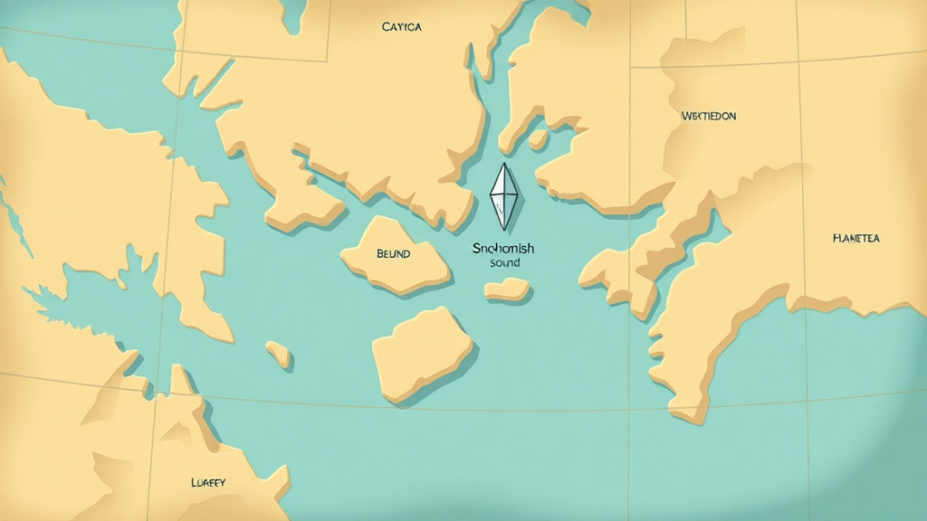 Map illustration of Snohomish Sound and Puget Sound highlighting the region’s environmental significance and connection to hood canal.